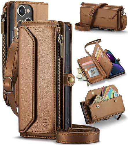 Caixa do iPhone 13, carteira com fecho com 7 cartões, pulseira magnética de couro