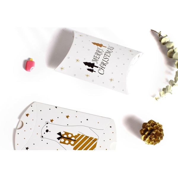 Pillow Shape Giveaway Christmas Candy Boxes Santa Gift Box 250gsm White Card