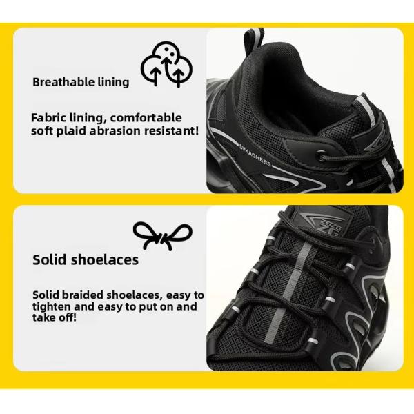 Breathable Microfiber Leather Mesh Safety Shoes With Kevlar Anti-stab Steel Toe And EVA Sole In Black