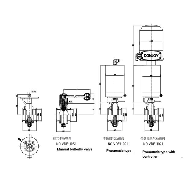 FDA Нержавеющая сталь SUS304 двойного действия санитарного класса пневматический зажим бабочки клапаны с контроллером для пищи
