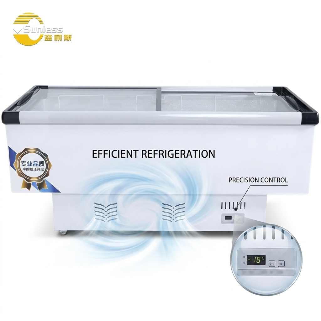 CE Certified Commercial Chest Freezer Sliding Door 200L - 710L Sliding Door Ice Cream Freezer Double Door