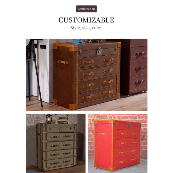 Nidea #8601 American Country Retro Sideboard Genuine Leather Red Wine  Bar Cabinet for Restaurant Hotel Club Living Room