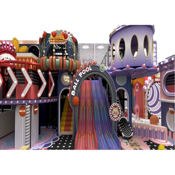 Macaron Home Play Kids Indoor Amusement Center Custom Family Entertainment Castle Maze Slide Trampoline for Villa