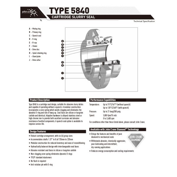 John Crane Type 5840 Single Cartridge Mechanical Seal for Slurry Pumps Agitators