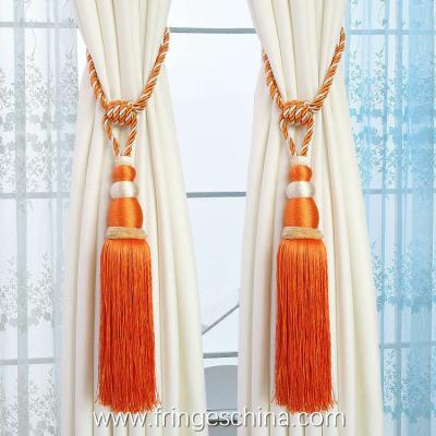 Delicate custom long tassel fringe trimming for curtain attractive tieback hanging ball
