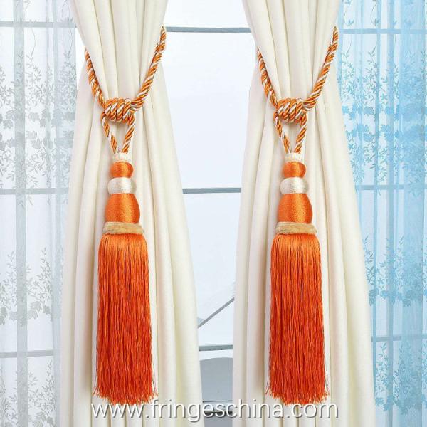 Delicate custom long tassel fringe trimming for curtain attractive tieback hanging ball
