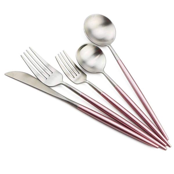 OEM ODM 4Pcs Matte Pink Stainless Steel Cutlery For Banquet