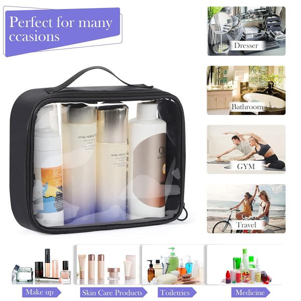 Clear Makeup Bag, 2Pcs Toiletry Bag Large Air Travel Cosmetic Bag Quart Size PVC Travel Toiletries Bag for Women Men