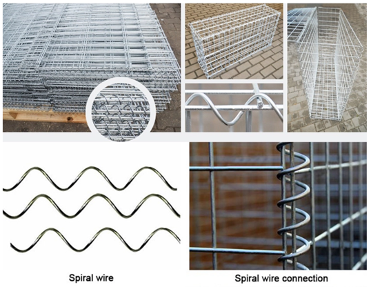 2.5mm-6.0mm сваренная клетка сетки Gabion коробки Gabion со стопорными штифтами и укреплением спиралей