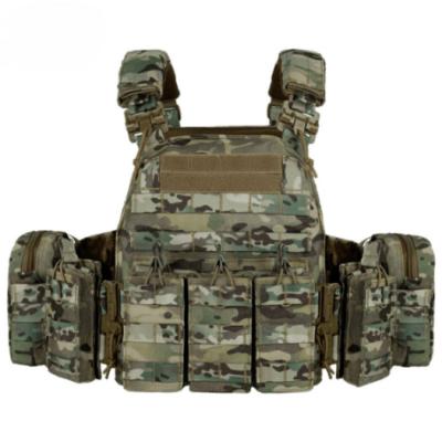 Gilet tactique à libération rapide - Équipement de combat en polyester 1000D avec système MOLLE, emplacements pour panneaux balistiques et aération Hex-Vent (Taille réglable 85-140cm)