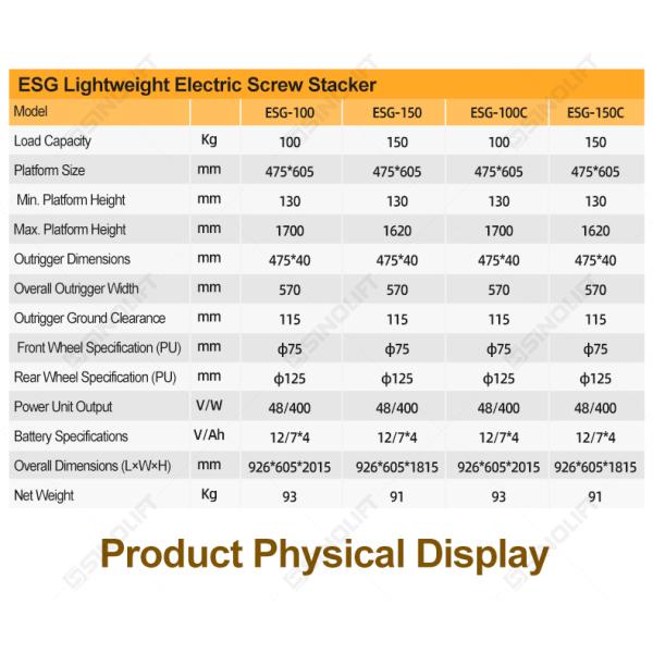 SINOLIFT ESG100 ESG150 Lightweight Electric Screw Stacker