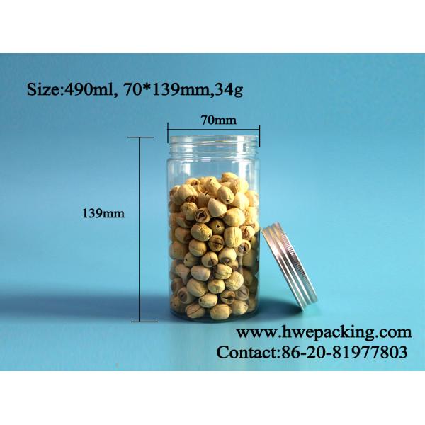 Круглый прямой опарник прозрачной пластмассы закусок 70mm с алюминиевой крышкой 490ml