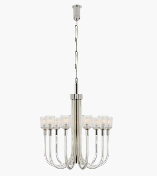 KW 5401 Reverie Medium Single Tier Chandelier Brass / Polished Nickel / Bronze With Clear Ribbed Glass