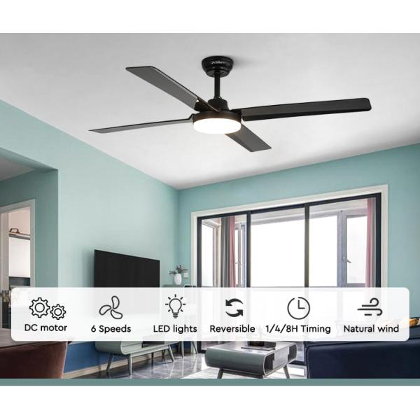 1stshine LED Ventilador de teto 5 velocidades 4 lâminas Suporte Dimmer Iluminação LED