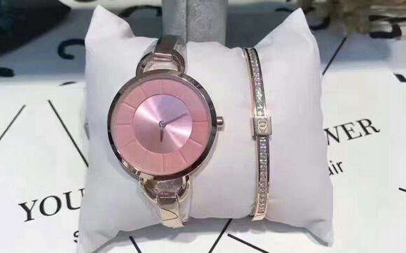 wrist watch with diamonds ring pink dial Ladies' fashion watch