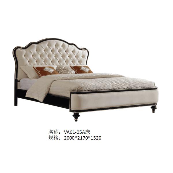 Luxury furniture sets French Neoclassical Black Bright Solid Wood Furniture Leather Soft Packed Double Bed