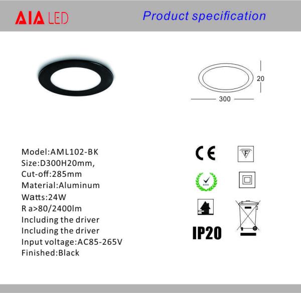 Indoor 24W aluminum ultrathin LED Panel light/LED ceiling light led downlight for home