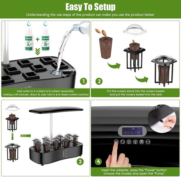 24W Hydroponics Small Garden Herbs Growing System 12 pods Leaf Green Plants Smart Garden Seedling 3.8L