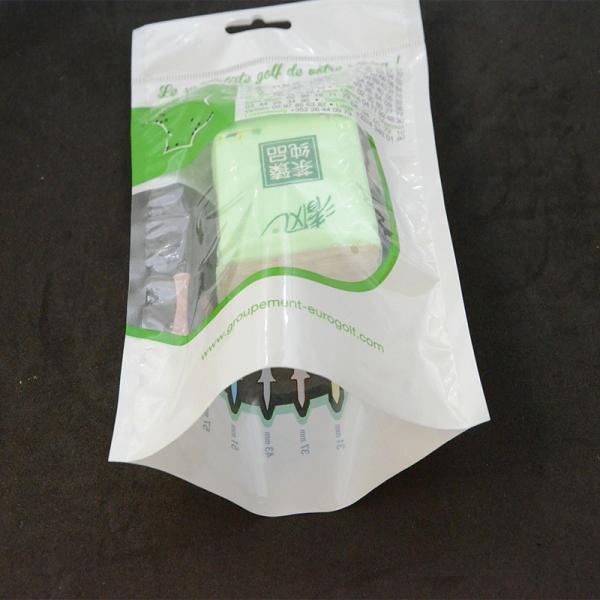 Customized logo OPP plastic golf bag with wooden golf tee/ 3 side seal laminated plastic bag with hanger