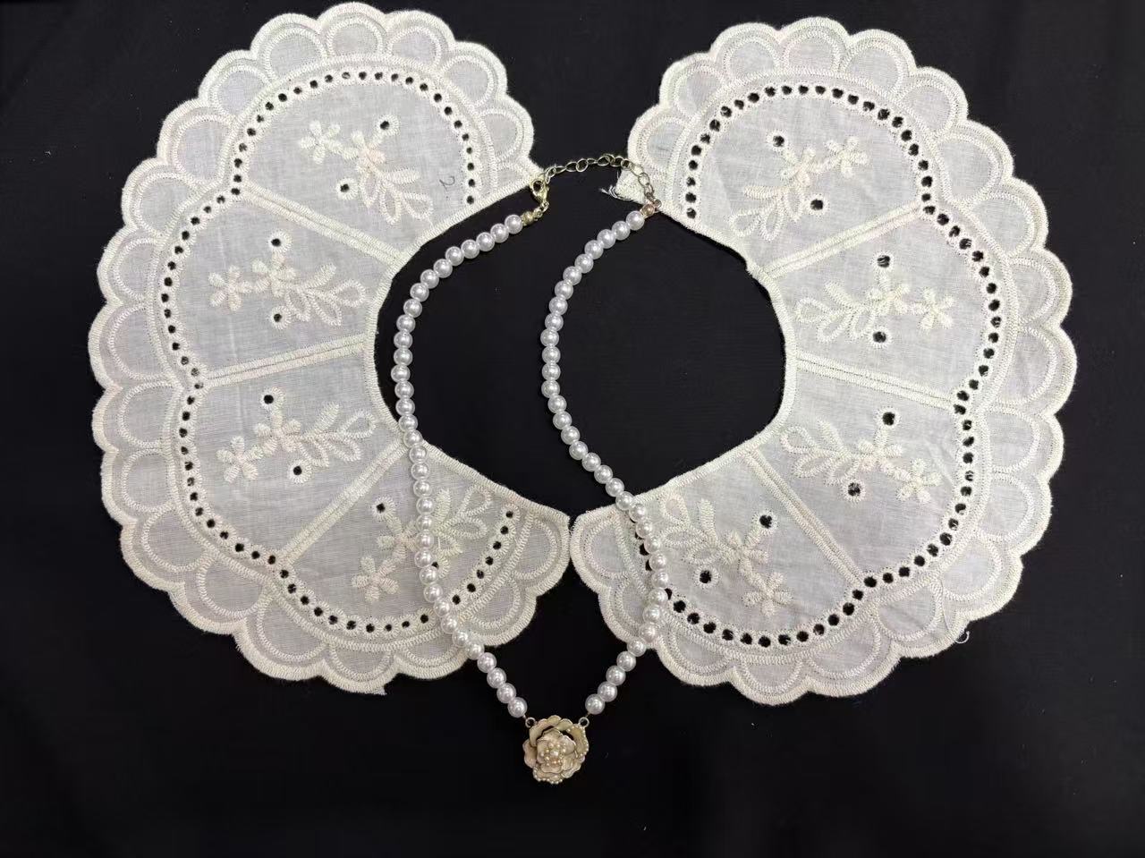 Cotton Embroidery Detachable Peter Pan Collar Vintage Floral Eyelet Lace Fake Collar For Women Dress Blouse Decor