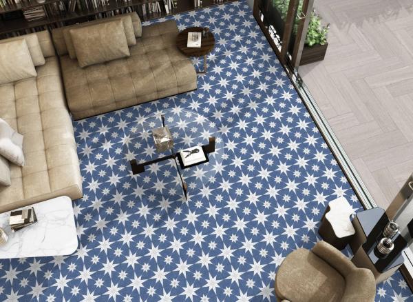 Blue White Ceramic Rustic Tile 25x25cm Clay Floor Tile