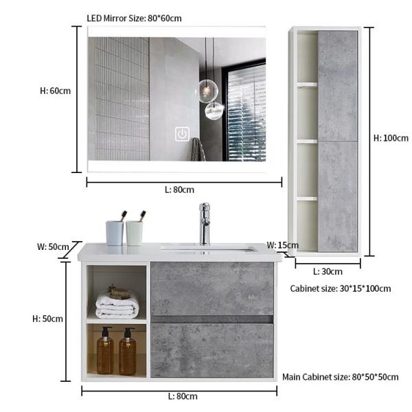 Wall Mount Bathroom Cabinet With Mirror And Light 80*50*50cm