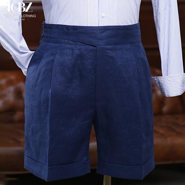 Calças de linho para homens transpiraveis Calças curtas de linho para homens cintura alta calças de salto casual de verão calças de salto
