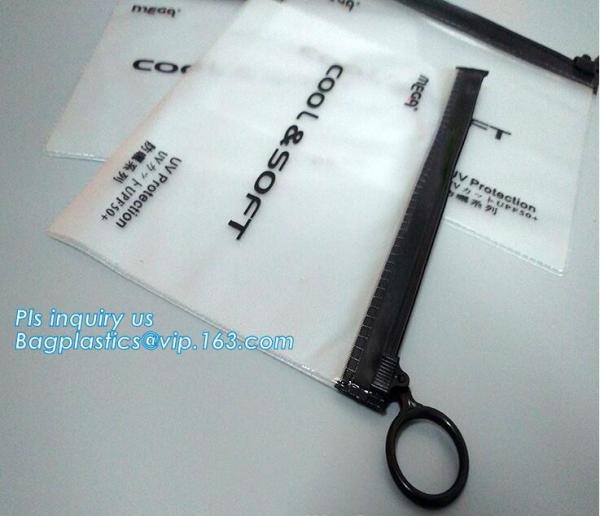 Transparent bottom gusset slider k pvc zipper bags with holding loop, slider biodegradable zipper bag, slider zip