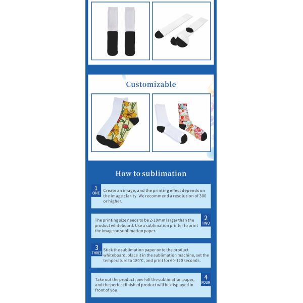 ZELOYAUT Sublimation Customized Wholesale White Polyester Thick Sports Socks Blanks, Soft and Porosity Sports Casual Bulk Socks