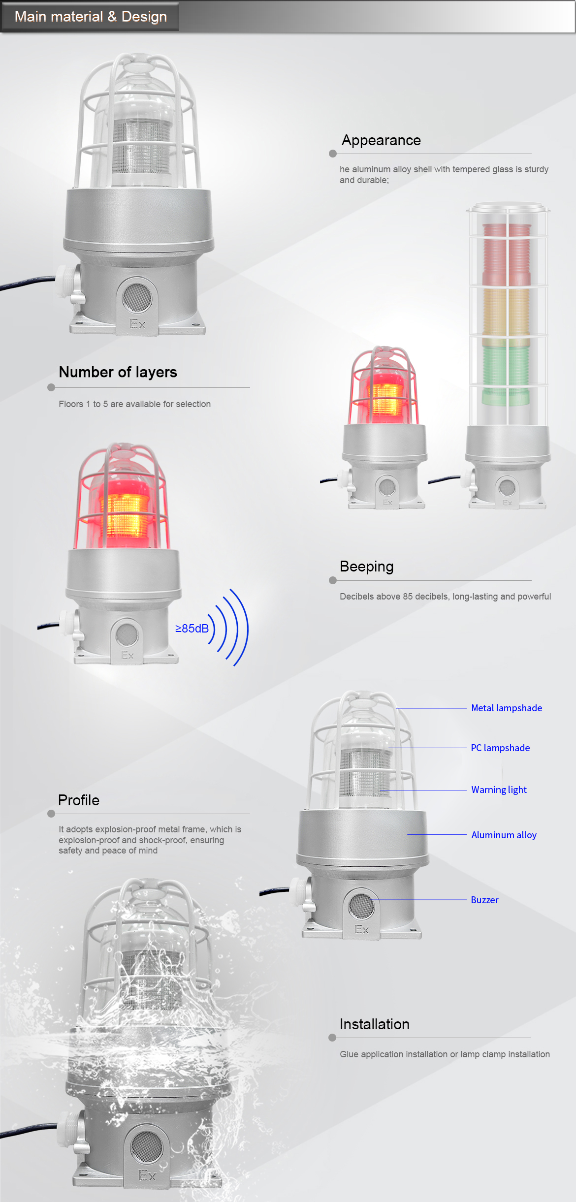 ONN-M4EX IP66 Explosion Proof LED Signal Tower Light Aluminum Alloy Industrial Signal Light With Buzzer