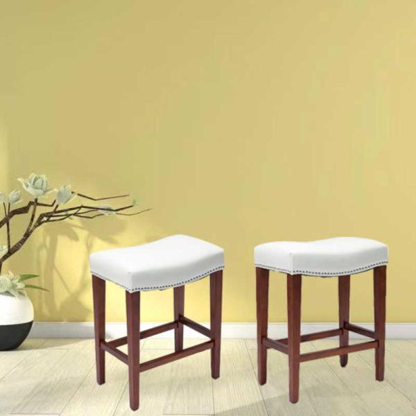 American Style 2pcs Modern White Leather Bar Stool Set H66.5cm