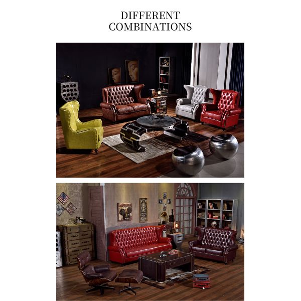 Nidea #8939 Customized Retro Traditional Living Room Genuine Leather Chesterfield Corner Sofa Set with Sponge Filling for Hotel & Villa Use