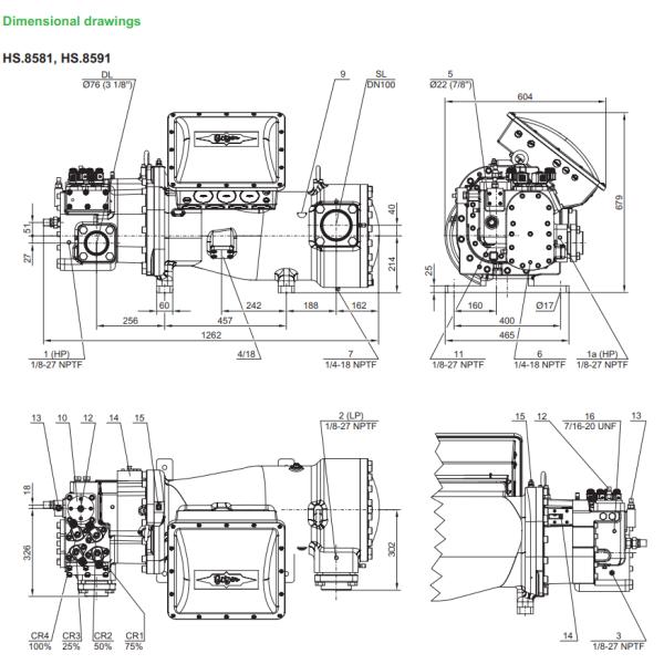 HSN8591-180 180HP R134A Свинцовый холодильник низкотемпературный полугерметический компрессор 400-460V 50Hz/60Hz