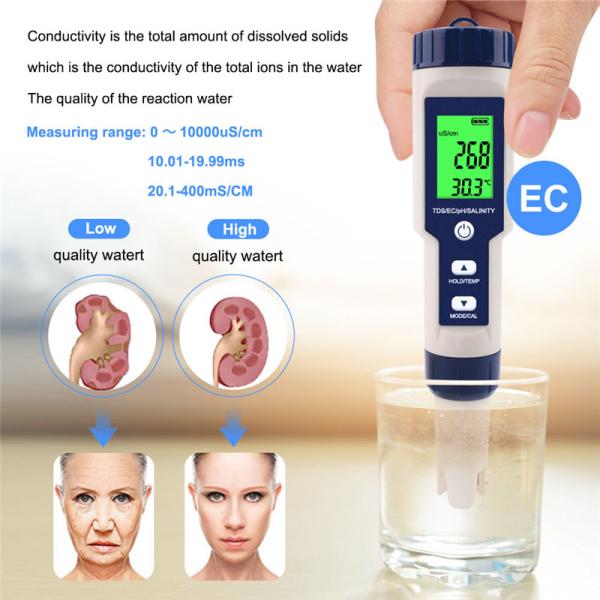5 - In - 1 Water Quality Tester PH/TDS/EC/Salinity/Temp Meter For Home Aquarium Lab