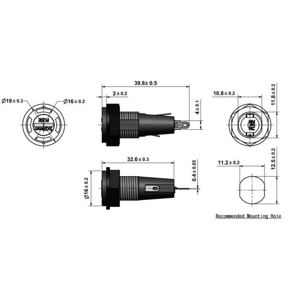 Патрон предохранителя держателя панели завинчивой пробки R3-54B 5X20mm прорезал тип водителя