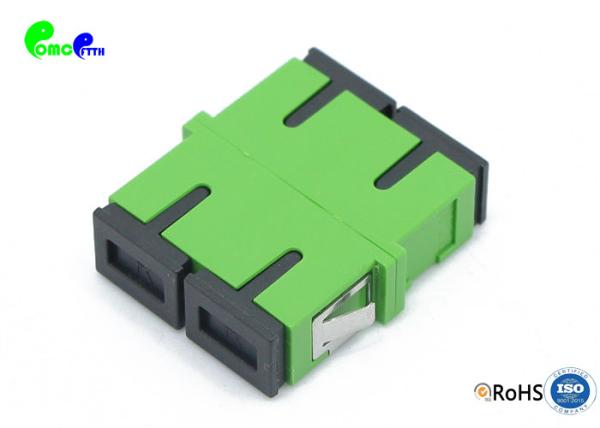 Fiber Optic Adapter Duplex SC APC Adapter 9 / 125μm With Reduced Flange SM Green Plastic Material