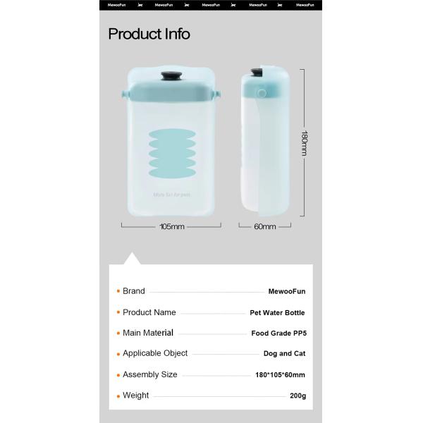 580ML Dog Travel Water Bottle Portable Pet Drinking Water Bottles OEM