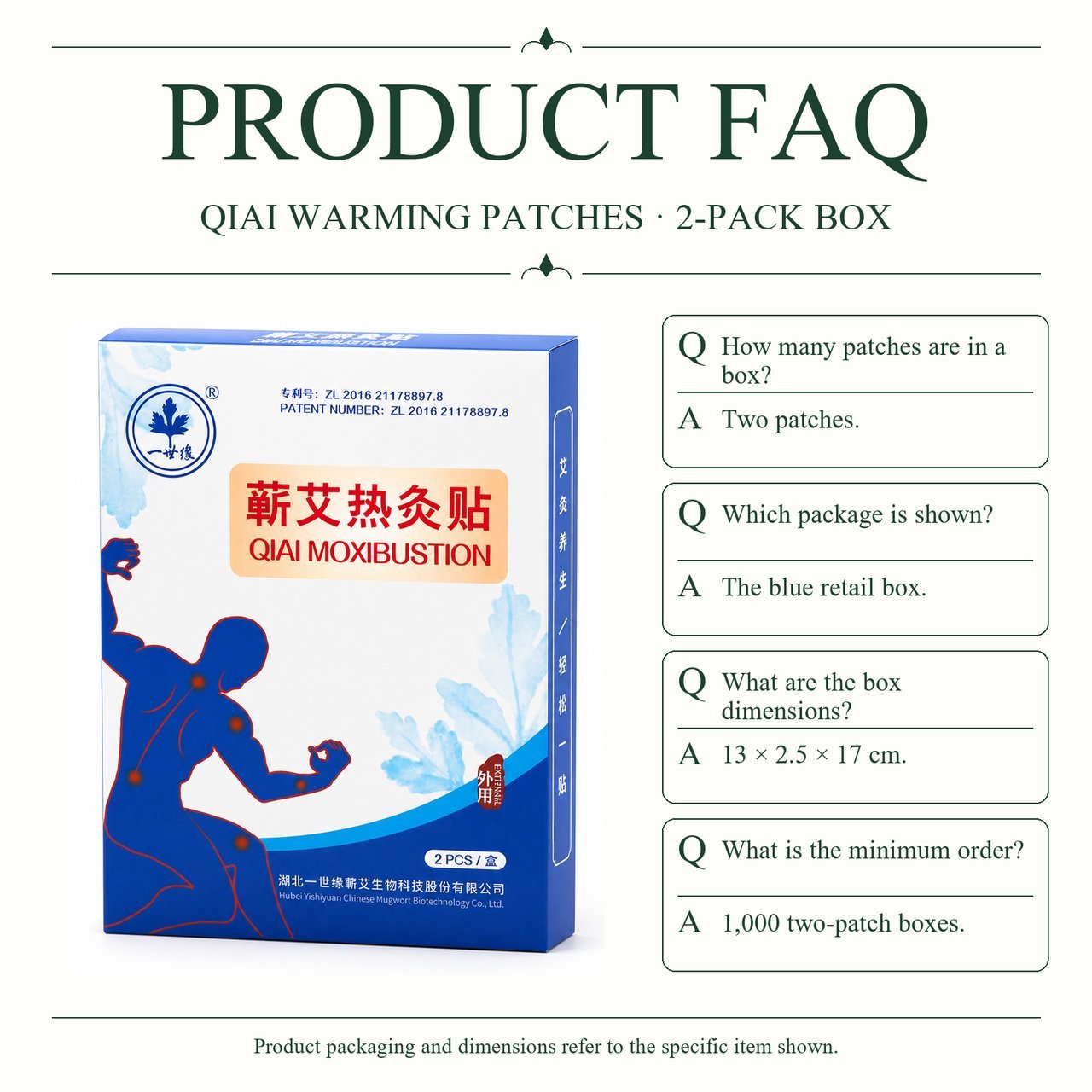Qiai Mugwort Warming Patches in a Blue Two-Piece Wholesale Box