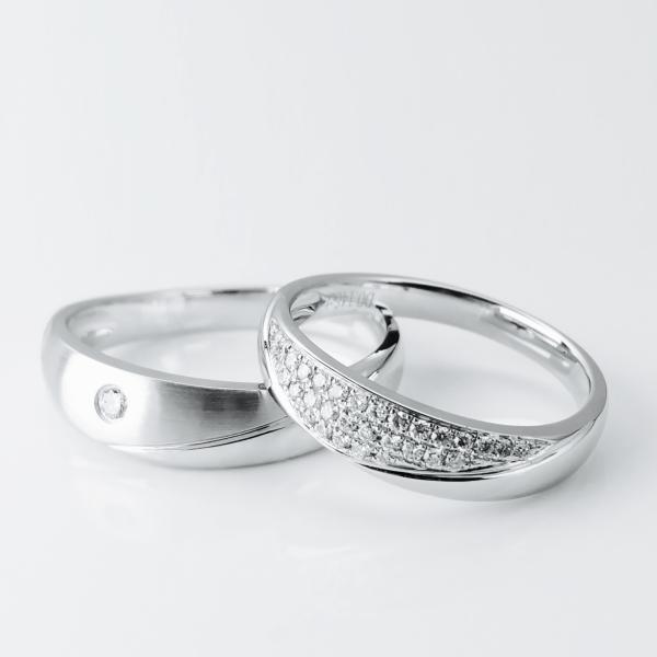 Pure Color Diamond Textured White Gold Wedding Bands For Couples
