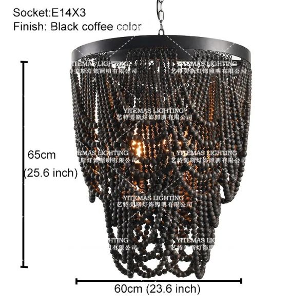 Gold Chandelier Wooden Beaded Lighting Fixture Fringe Hanging Light Silas Chandelier (WH-AP-652)