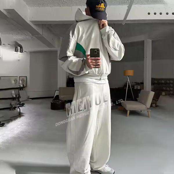 Custom Sweatsuits Contrast Color Block Hoodie and Sweatpants Set 100% Cotton Sweat Suit Blank Hoodie Jogger Set Manufacturer