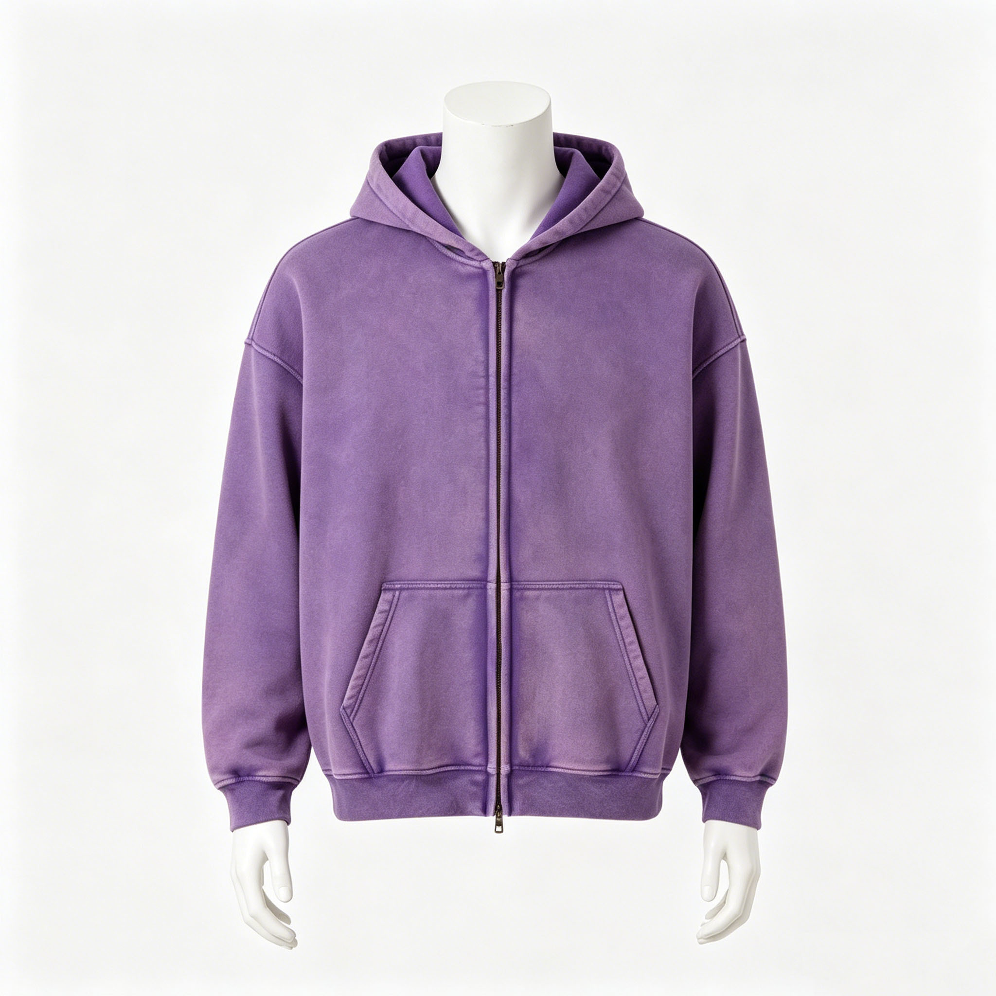 Men’s Vintage Washed Zip-Up Hoodie Oversized Fleece Lined Winter Casual Sweatshirt