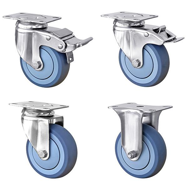 Blue TPR Caster Wheels Medium Duty 100kg-150KG Stainless Steel Castor Wheels