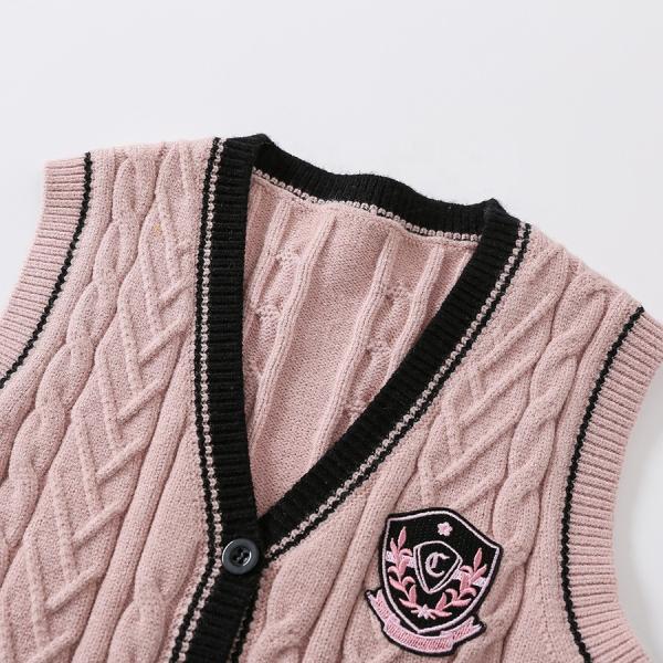 OEM Customized Kids Autumn Winter Children Patch Buttons V-neck Knitted Cardigan Sweater Boys Girls Vest