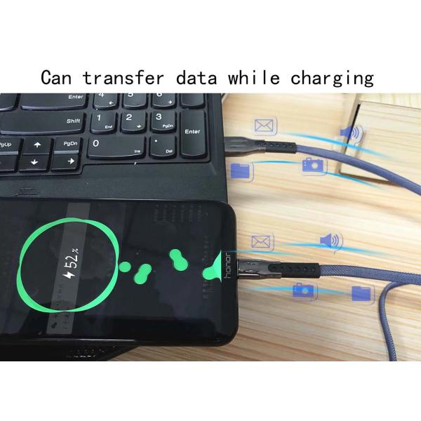 3.1A USB 2.0 Charging Cable For Type C Blue Flat Denim Tinned Copper 1.5m