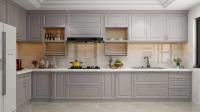 Armoires de cuisine en PVC moderne personnalisées en forme de L Armoire de cuisine classique gris