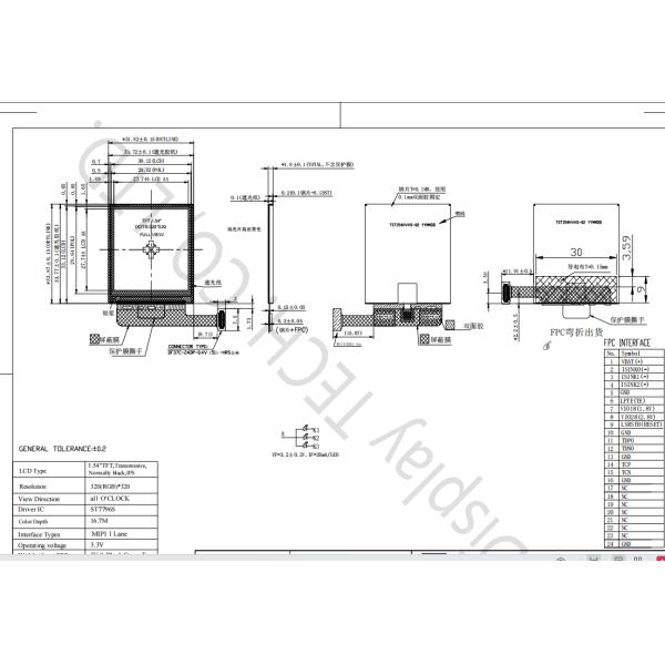 320x320 1,54 модуль квадрата TFT LCD дюйма с интерфейсом MIPI