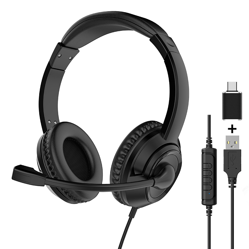 JTY-1026Wired Call Center Headset with  Microphone, 3.5mm/USB/Type‑C Multi‑Interface Over‑Ear Headphone, Volume Control Wired Headset for Office Conference Online Class Home Work,OEM/ODM customization