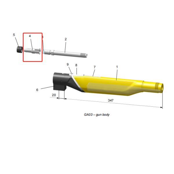 1008642 tenedor material de la manguera del polvo de arma automático de PTFE GA03
