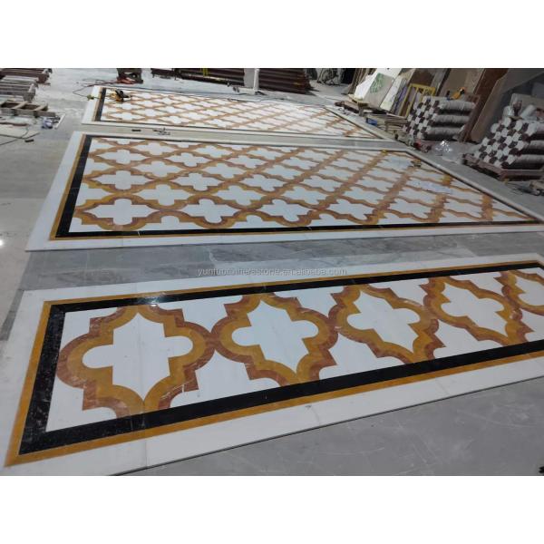 White and Yellow Marble Water Jet Carpet in Modern Design Style for Living Room Villa